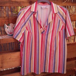 70s Ample Togs Raglan SSL Top Sz-L Striped Polyest